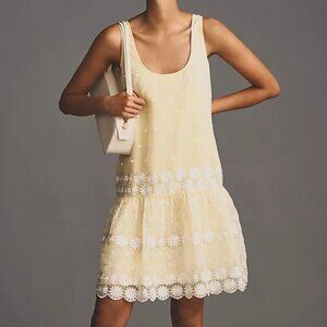 Anthropologie Maeve Sleeveless Scoop-Neck Daisy Border Drop-Waist Mini Dress